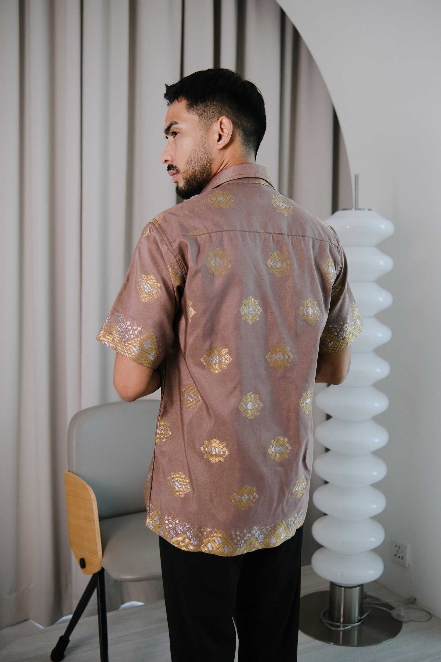 qamis songket shirt in brown - jia.basics