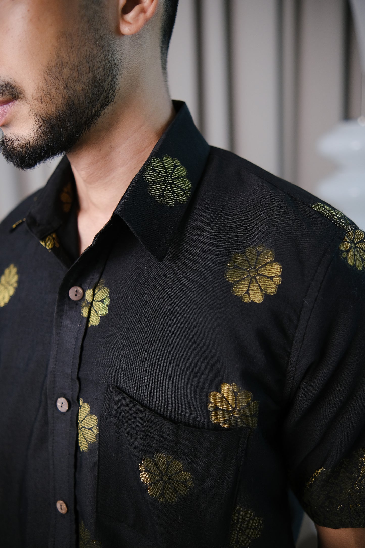 qamis songket shirt in black and gold - jia.basics