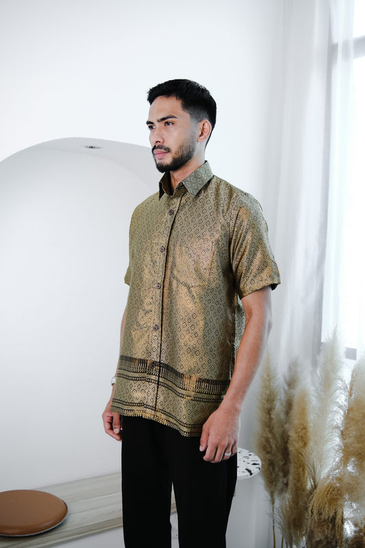 lux qamis songket shirt in gold - jia.basics